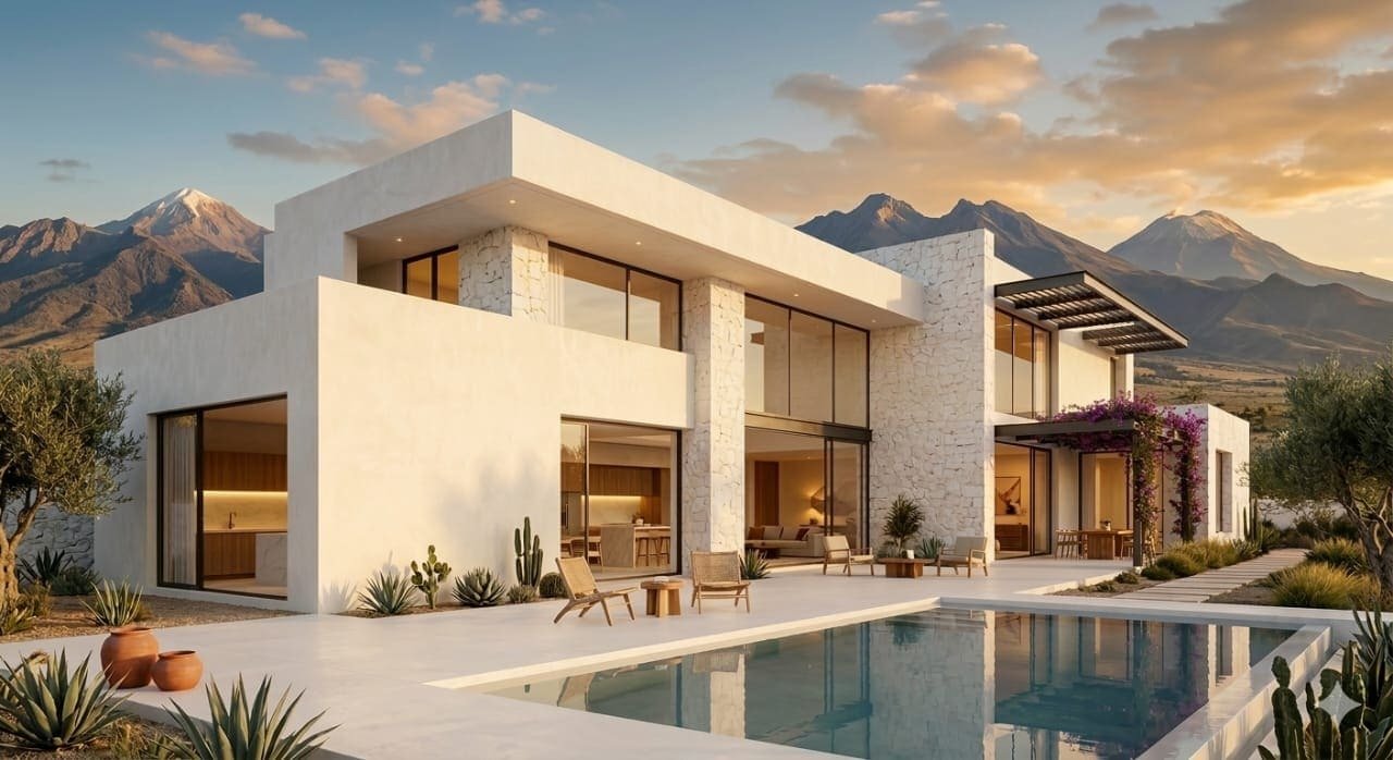 Fachada moderna y minimalista de casa mexicana